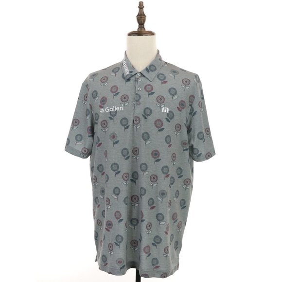 Travis Mathew Other - Travis Mathew Golf Polo Shirt Men's XL Gray Purple Blue Floral Pattern Spell Out